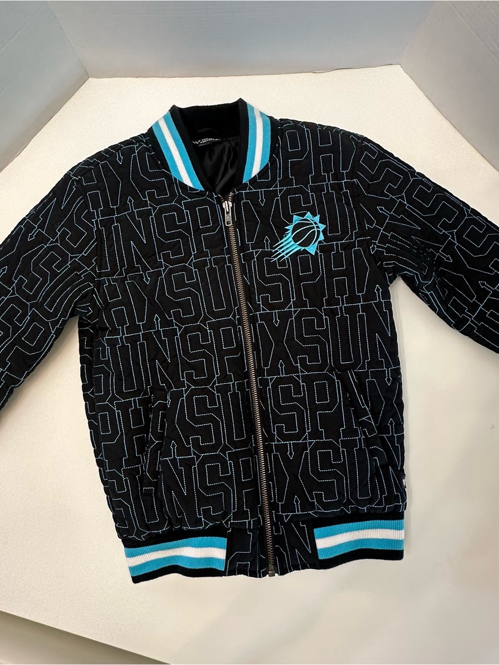 Phoenix Suns Wild Collective quilted Black & Teal Graphic Bomber Jacket S